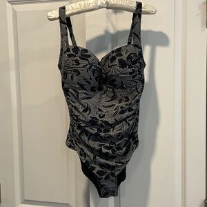 Floral Black and Gray Women Swim One Piece